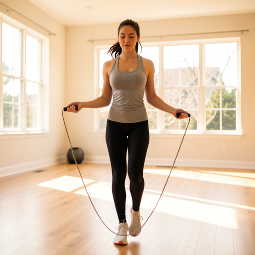 woman jumping rope home gym