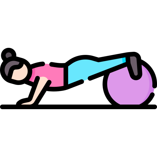 woman doing push-up with her feed on ball